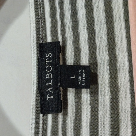 Talbots Olive Stripe Side Tie 100% Cotton Sleeveless Midi Dress Sz L-Beach - Picture 2 of 6